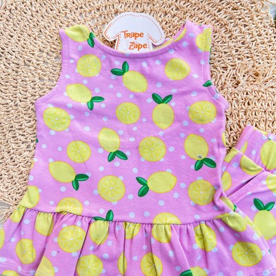 Conj. Regata com Laço e Short Limões - Rosa e Verde 